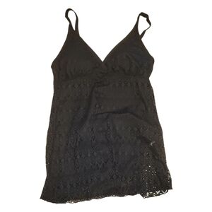 Alisha Levine plus size Black Lace slimming One Piece Swimsuit swimdress nwt 14